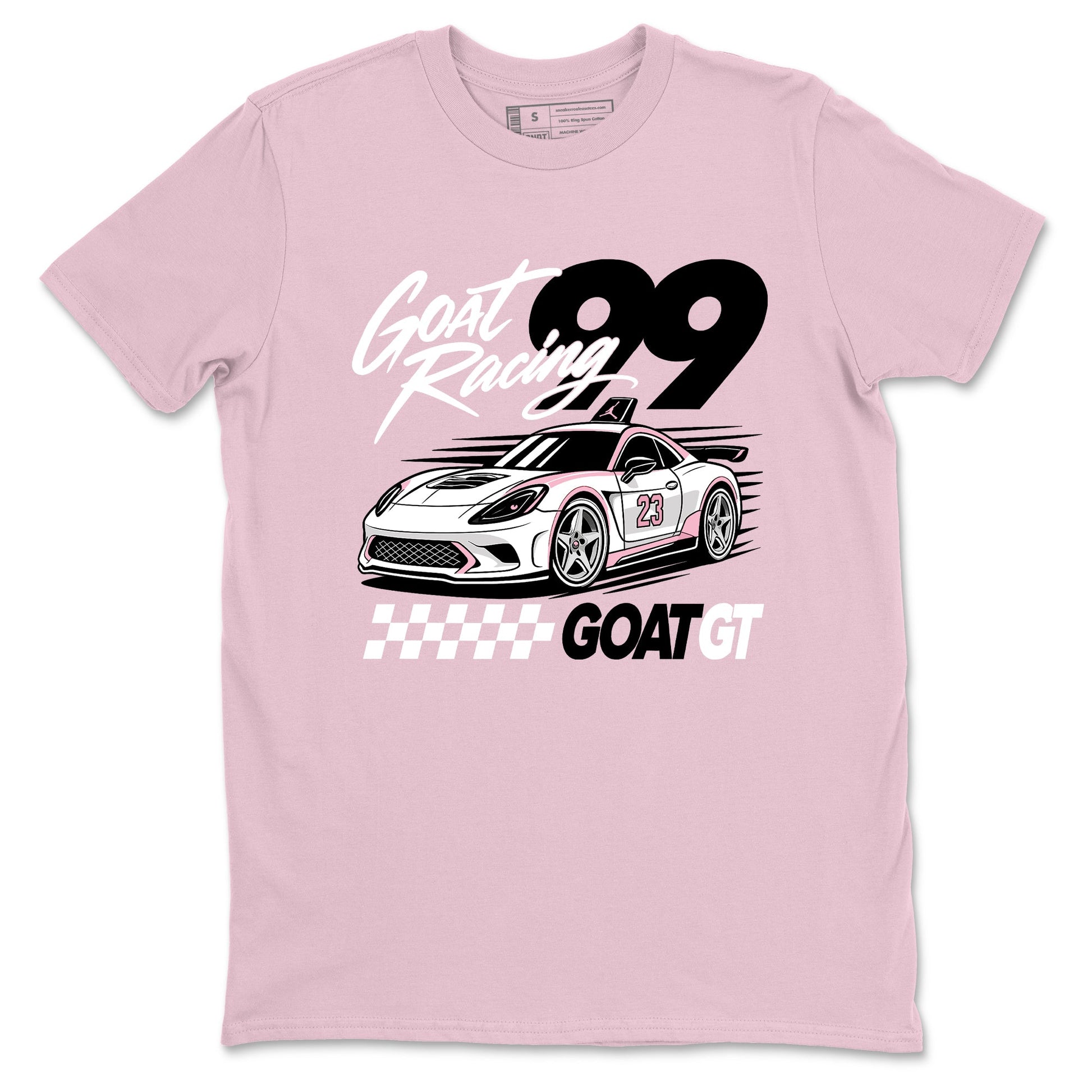 Goat Racing shirts to match jordans, dunks styled to complete your fit with the Air Jordan 5 35th Anniversary sneakers, shown in Pink 2.