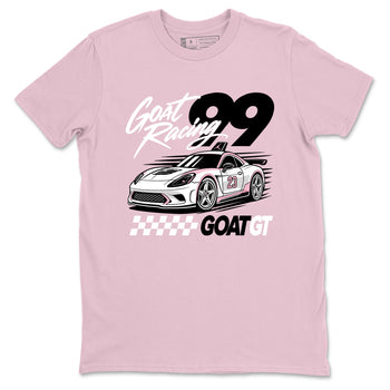 Goat Racing shirts to match jordans, dunks styled to complete your fit with the Air Jordan 5 35th Anniversary sneakers, shown in Pink 2.