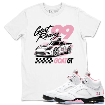 Goat Racing shirts to match jordans, dunks styled to complete your fit with the Air Jordan 5 35th Anniversary sneakers, shown in White 1.