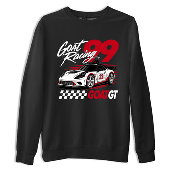 Goat Racing shirts to match jordans, dunks styled to complete your fit with the Air Jordan 5 Fire Red sneakers, shown in Black 2.