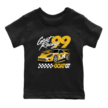 Goat Racing baby and kids t-shirt crafted for little sneakerheads to shine with the Air Jordan 5 Tokyo sneakers, displayed in Black 2.