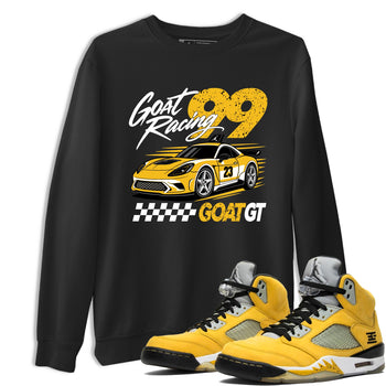 Goat Racing shirts to match jordans, dunks styled to complete your fit with the Air Jordan 5 Tokyo sneakers, shown in Black 1.