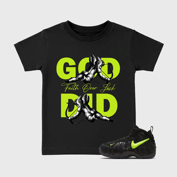 Sneaker match tees – Sneaker Tees To Match Air Foamposite Pro Black Shoes – God Did Kids T-Shirt Black 1