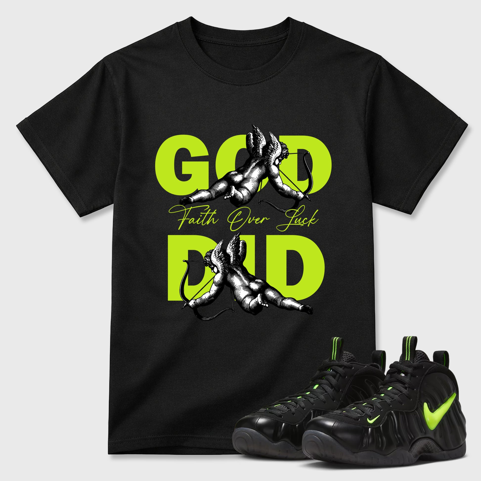 Sneaker match tees – Sneaker Tees To Match Air Foamposite Pro Black Shoes – God Did Tee Black 1