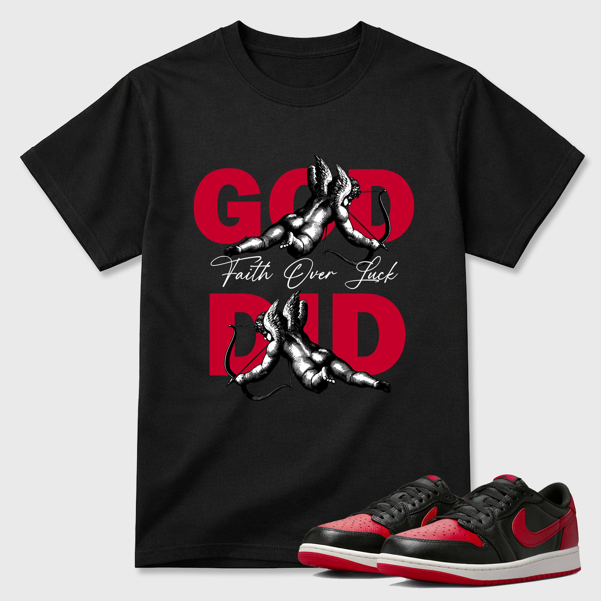 Sneaker match tees – Sneaker Tees To Match Air Jordan 1 Banned Shoes – God Did Tee Black 1