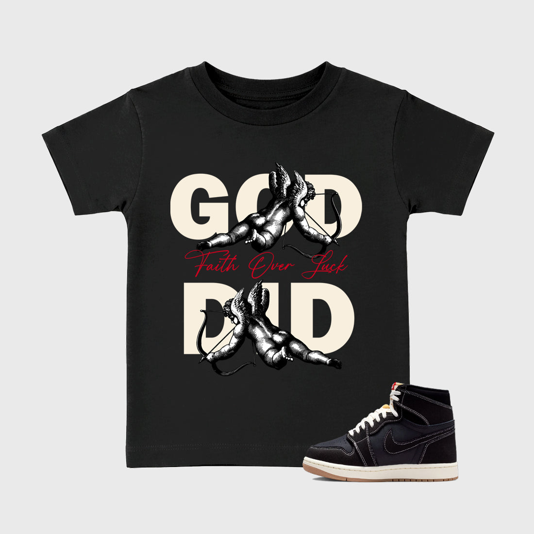 Sneaker match tees – Sneaker Tees To Match Air Jordan 1 Flight Club Shoes – God Did Kids T-Shirt Black 1