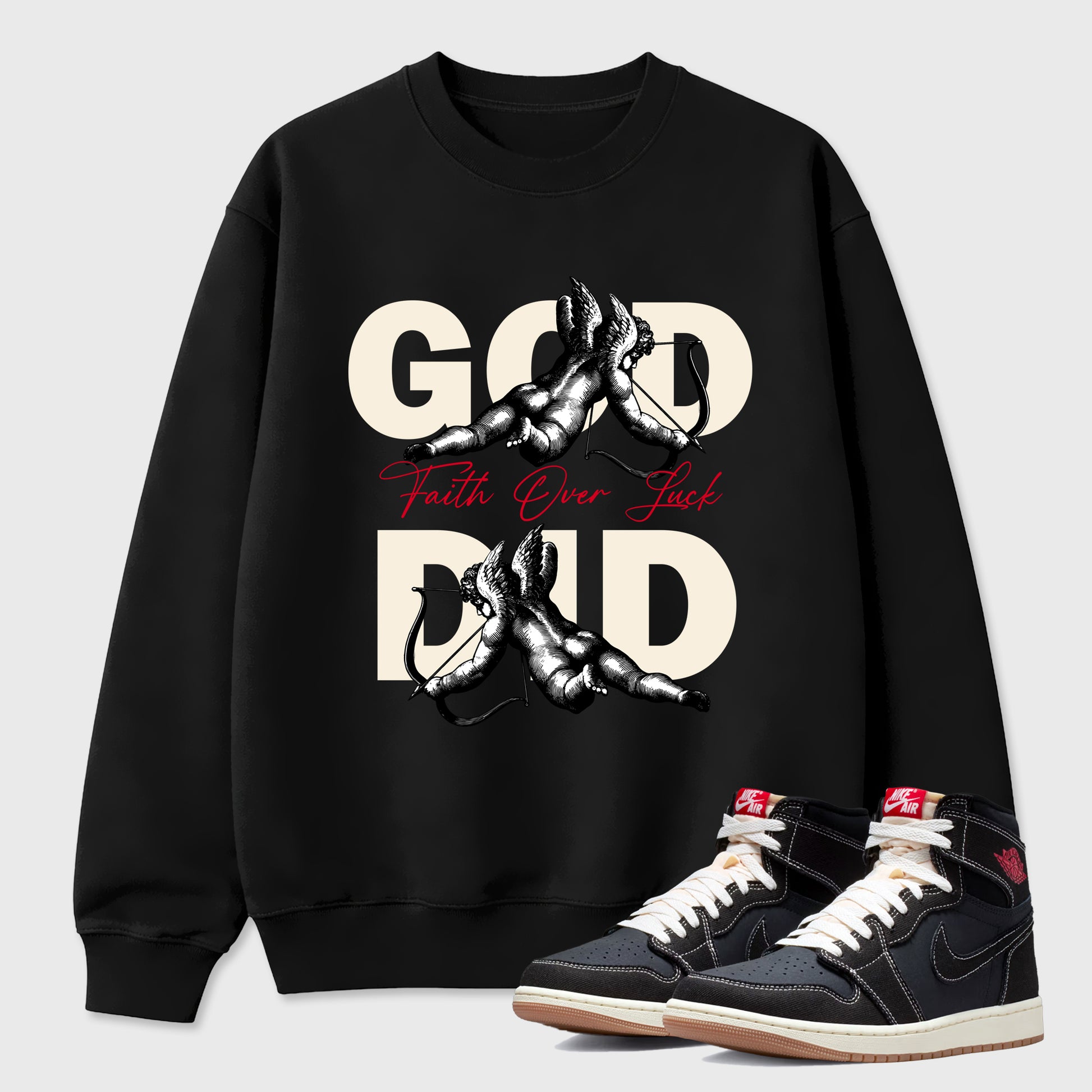 Sneaker match tees – Sneaker Tees To Match Air Jordan 1 Flight Club Shoes – God Did Tee Black 1