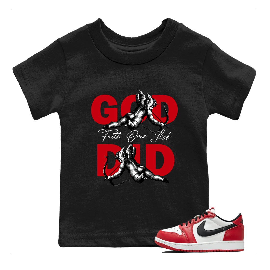 Best Sneakerfit graphic tee – Sneaker Tees To Match Air Jordan 1 Low Chicago Sneakers – God Did Kids T-Shirt Black 1