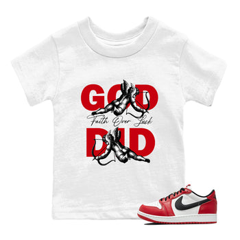 Best Sneakerfit graphic tee – Sneaker Tees To Match Air Jordan 1 Low Chicago Sneakers – God Did Kids T-Shirt White 1