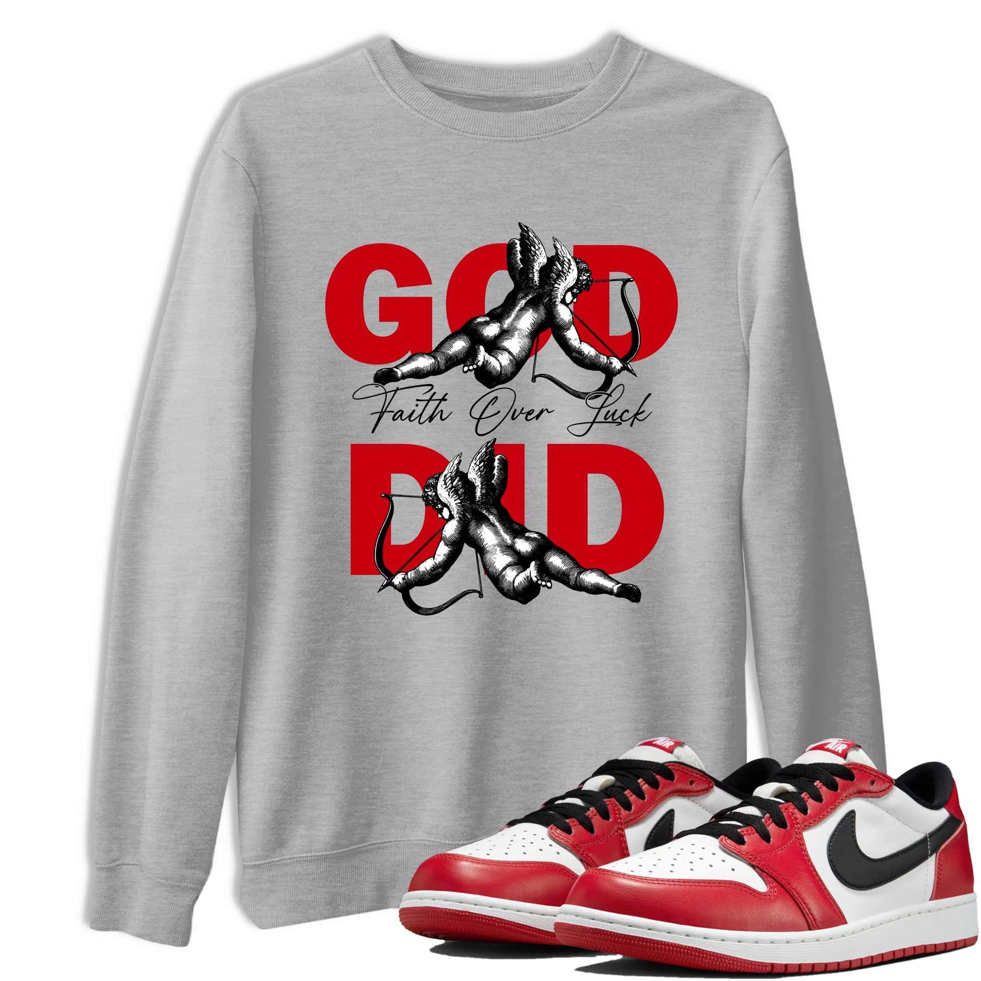 Best Sneakerfit graphic tee – Sneaker Tees To Match Air Jordan 1 Low Chicago Sneakers – God Did Tee Heather Grey 1
