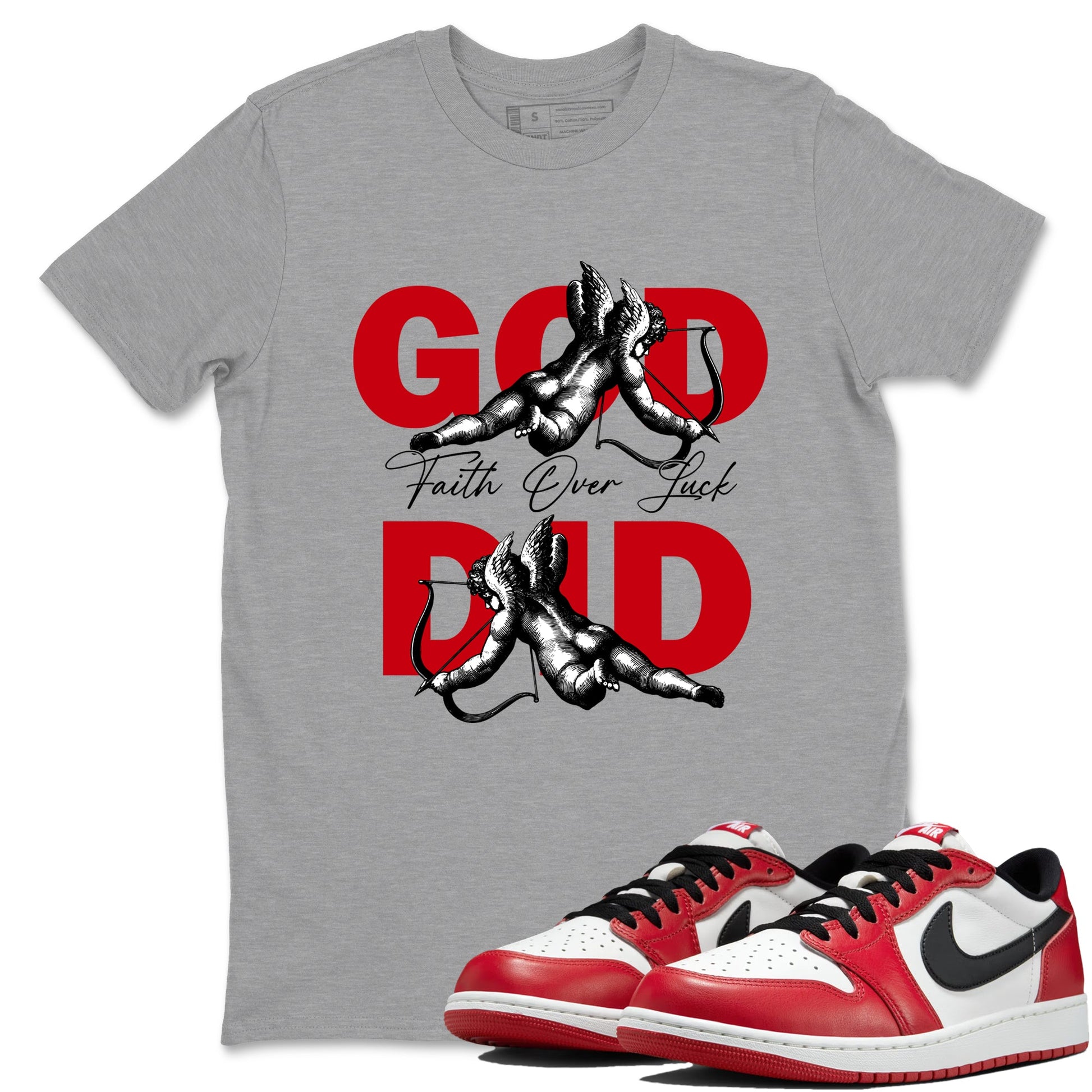 Best Sneakerfit graphic tee – Sneaker Tees To Match Air Jordan 1 Low Chicago Sneakers – God Did Tee Heather Grey 1