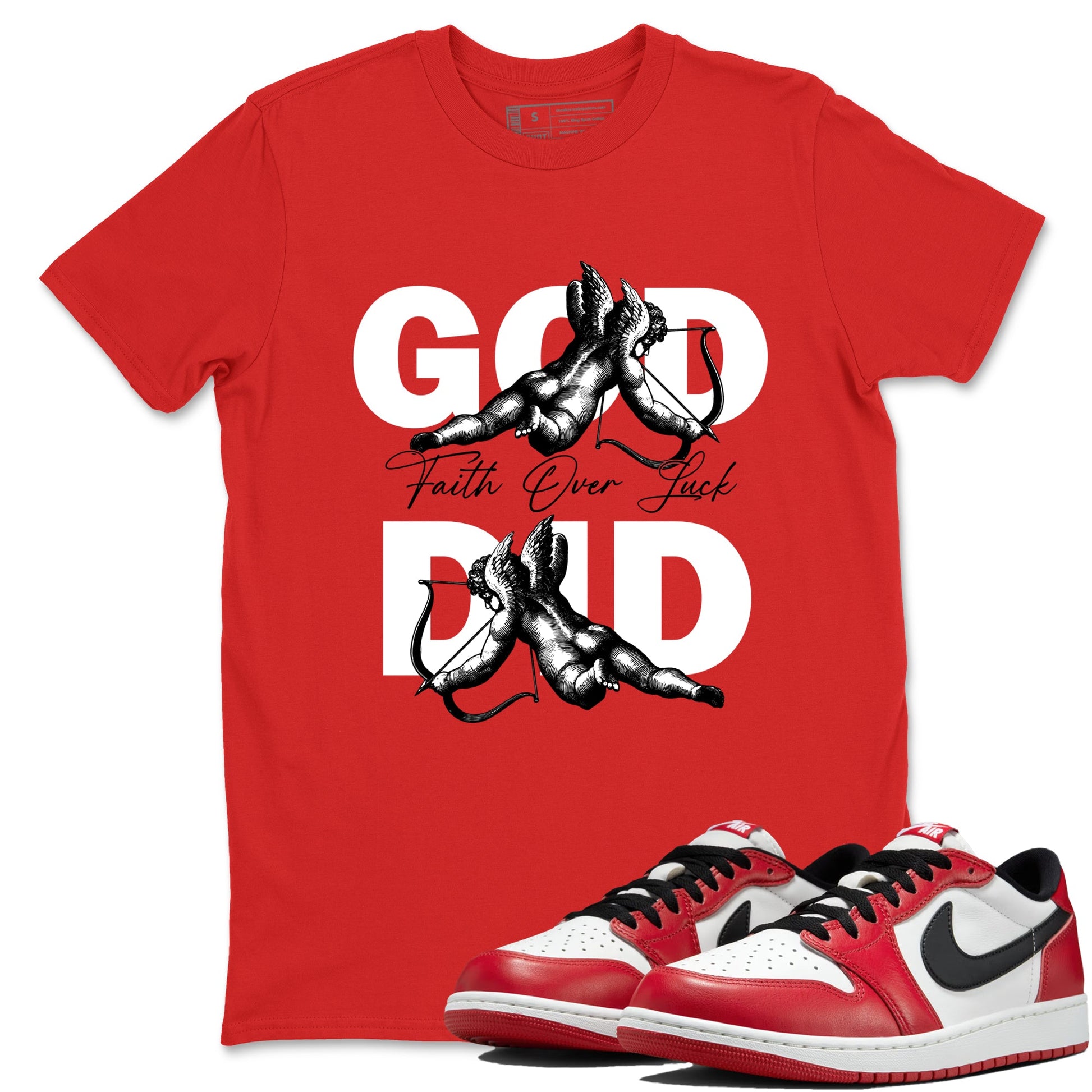 Best Sneakerfit graphic tee – Sneaker Tees To Match Air Jordan 1 Low Chicago Sneakers – God Did Tee Red 1