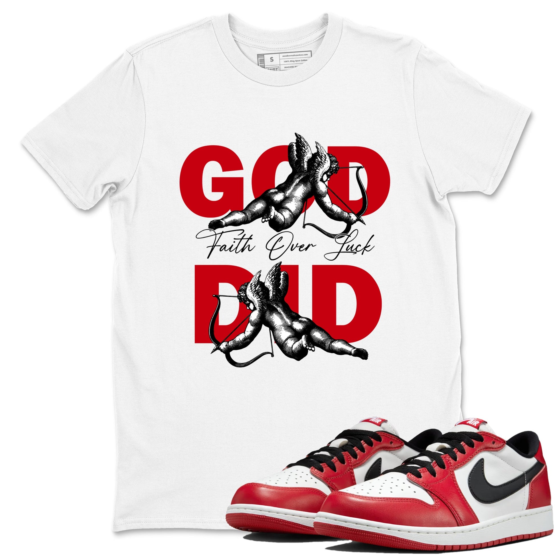 Best Sneakerfit graphic tee – Sneaker Tees To Match Air Jordan 1 Low Chicago Sneakers – God Did Tee White 1