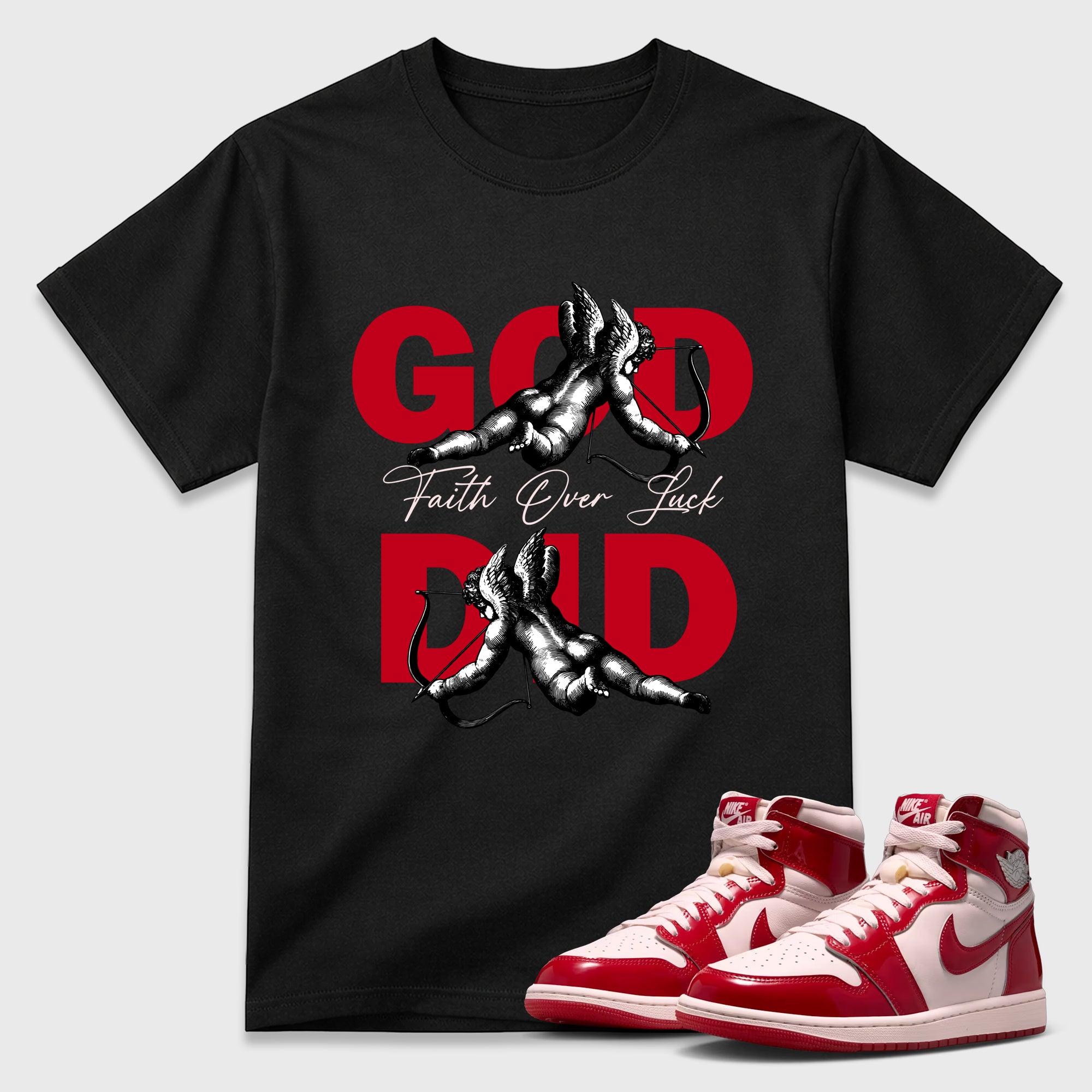 God Did Graphic T-Shirt featuring original streetwear artwork designed to match the Air Jordan 1 Nails and Grails. Black 1 Graphic T-Shirt.