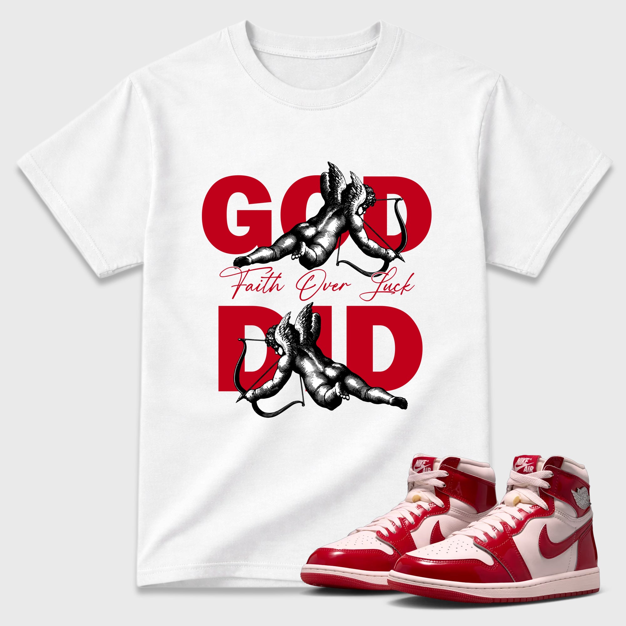 God Did Graphic T-Shirt featuring original streetwear artwork designed to match the Air Jordan 1 Nails and Grails. White 1 Graphic T-Shirt.