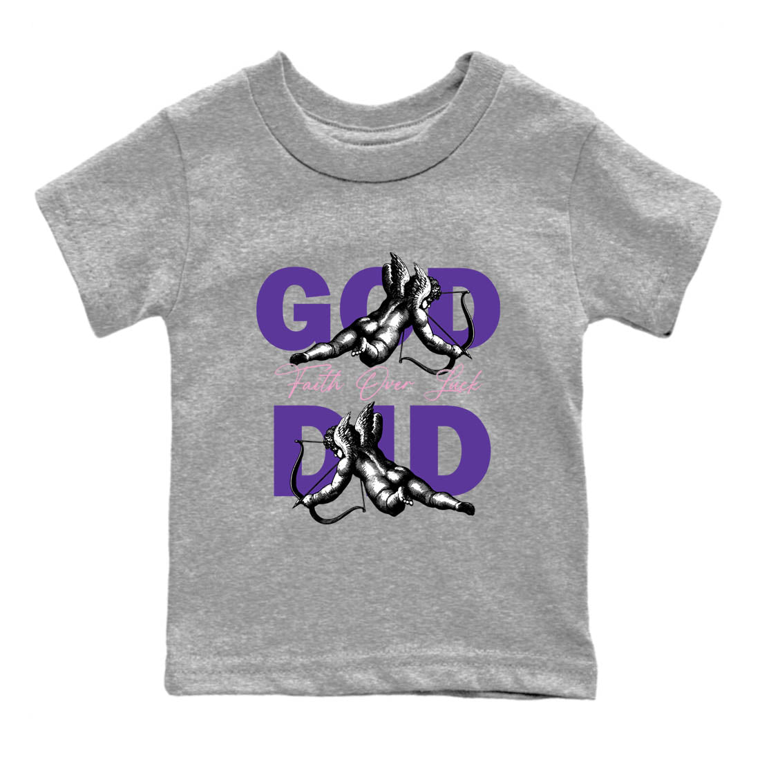 Sneaker Threads – Sneaker Tees To Match Air Jordan 11 Canyon Purple – God Did Youth Graphic Tee Heather Grey 2. Perfect for Jordan releases 2025 colorways.