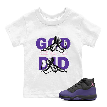 Sneaker Threads – Sneaker Tees To Match Air Jordan 11 Canyon Purple – God Did Youth Graphic Tee White 1. Perfect for Jordan releases 2025 colorways.