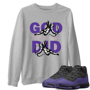 Sneaker Threads – Sneaker Tees To Match Air Jordan 11 Canyon Purple – God Did Graphic Tee Heather Grey 1. Perfect for Jordan releases 2025 colorways.