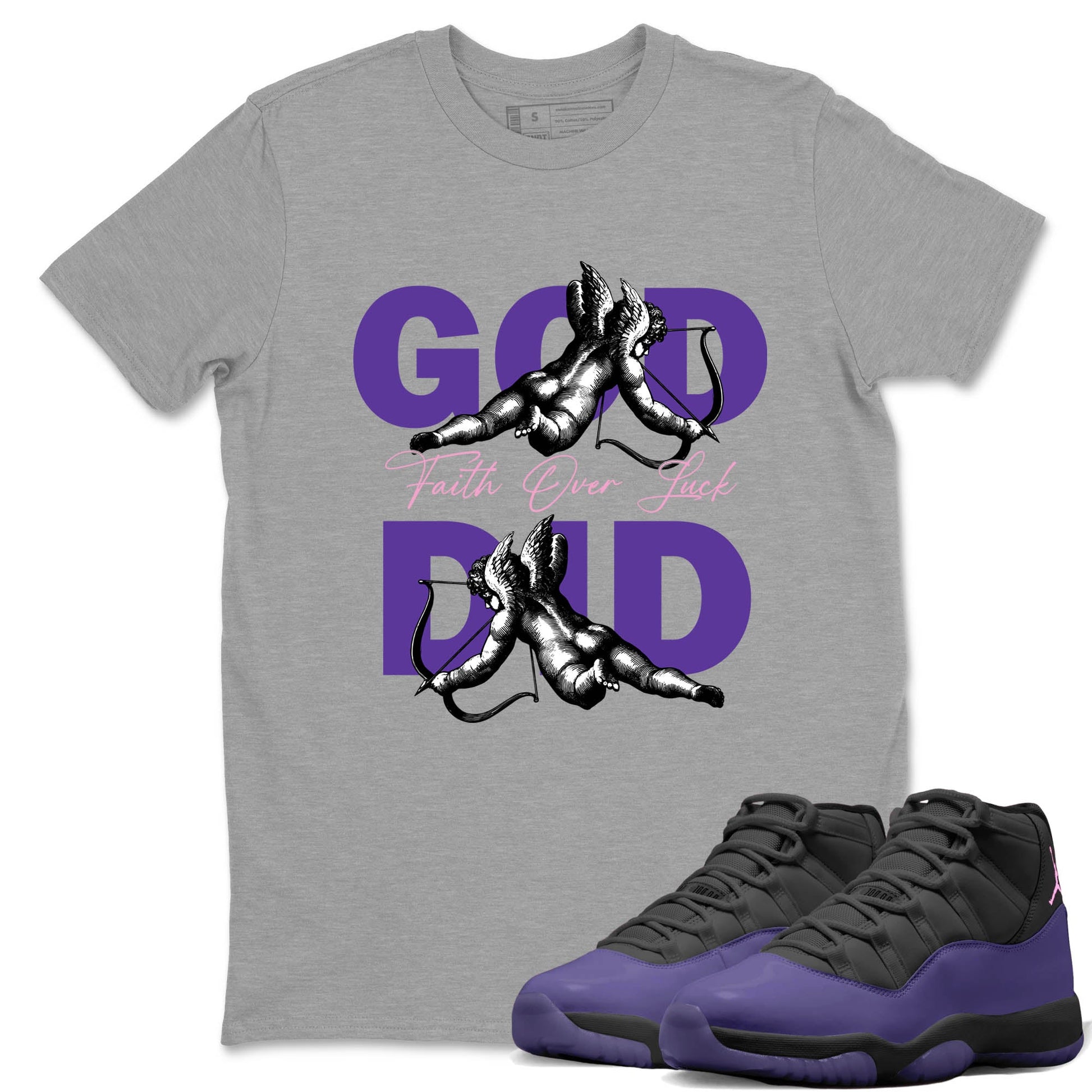 Sneaker Threads – Sneaker Tees To Match Air Jordan 11 Canyon Purple – God Did Graphic Tee Heather Grey 1. Perfect for Jordan releases 2025 colorways.