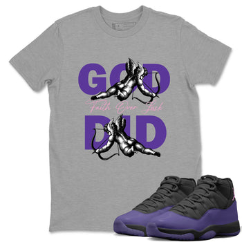 Sneaker Threads – Sneaker Tees To Match Air Jordan 11 Canyon Purple – God Did Graphic Tee Heather Grey 1. Perfect for Jordan releases 2025 colorways.