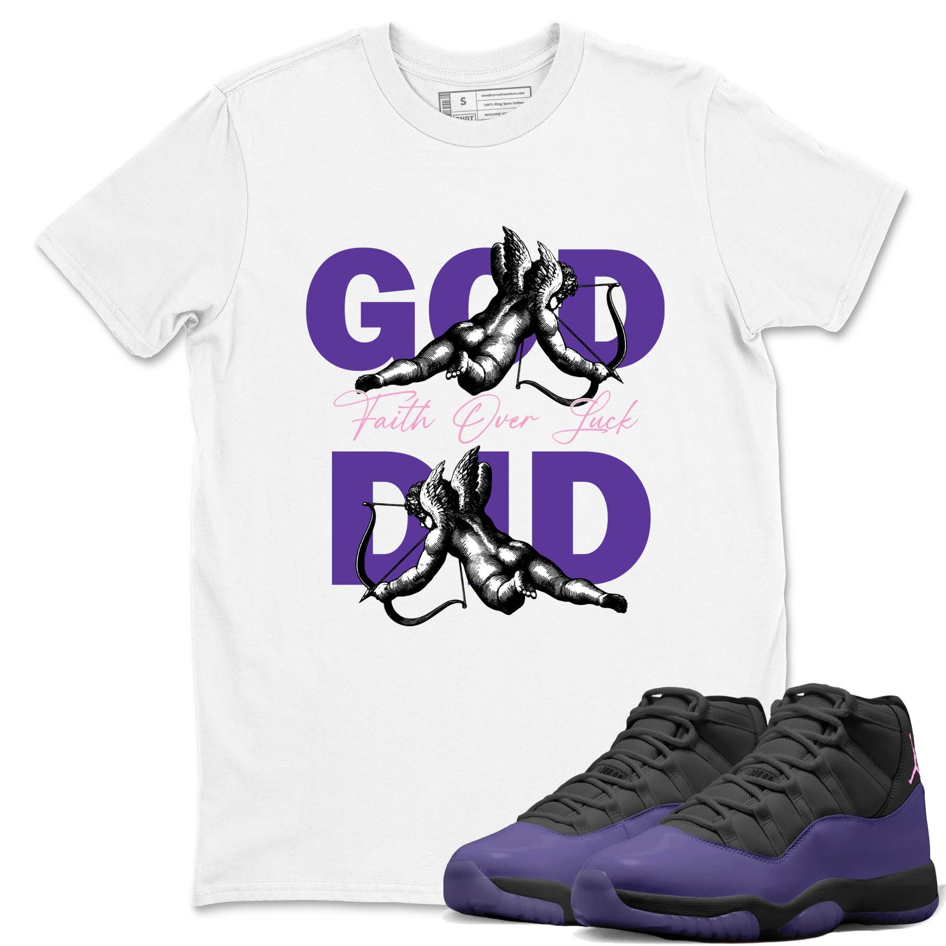 Sneaker Threads – Sneaker Tees To Match Air Jordan 11 Canyon Purple – God Did Graphic Tee White 1. Perfect for Jordan releases 2025 colorways.