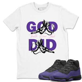 Sneaker Threads – Sneaker Tees To Match Air Jordan 11 Canyon Purple – God Did Graphic Tee White 1. Perfect for Jordan releases 2025 colorways.