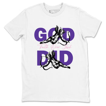 Sneaker Threads – Sneaker Tees To Match Air Jordan 11 Canyon Purple – God Did Graphic Tee White 2. Perfect for Jordan releases 2025 colorways.