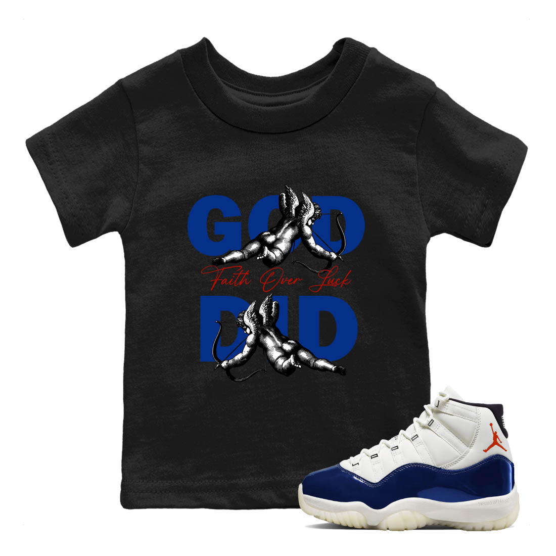 Sneaker Threads – Sneaker Tees To Match Air Jordan 11 Rare Air – God Did Youth Graphic Tee Black 1. Perfect for Jordan releases 2025 colorways.