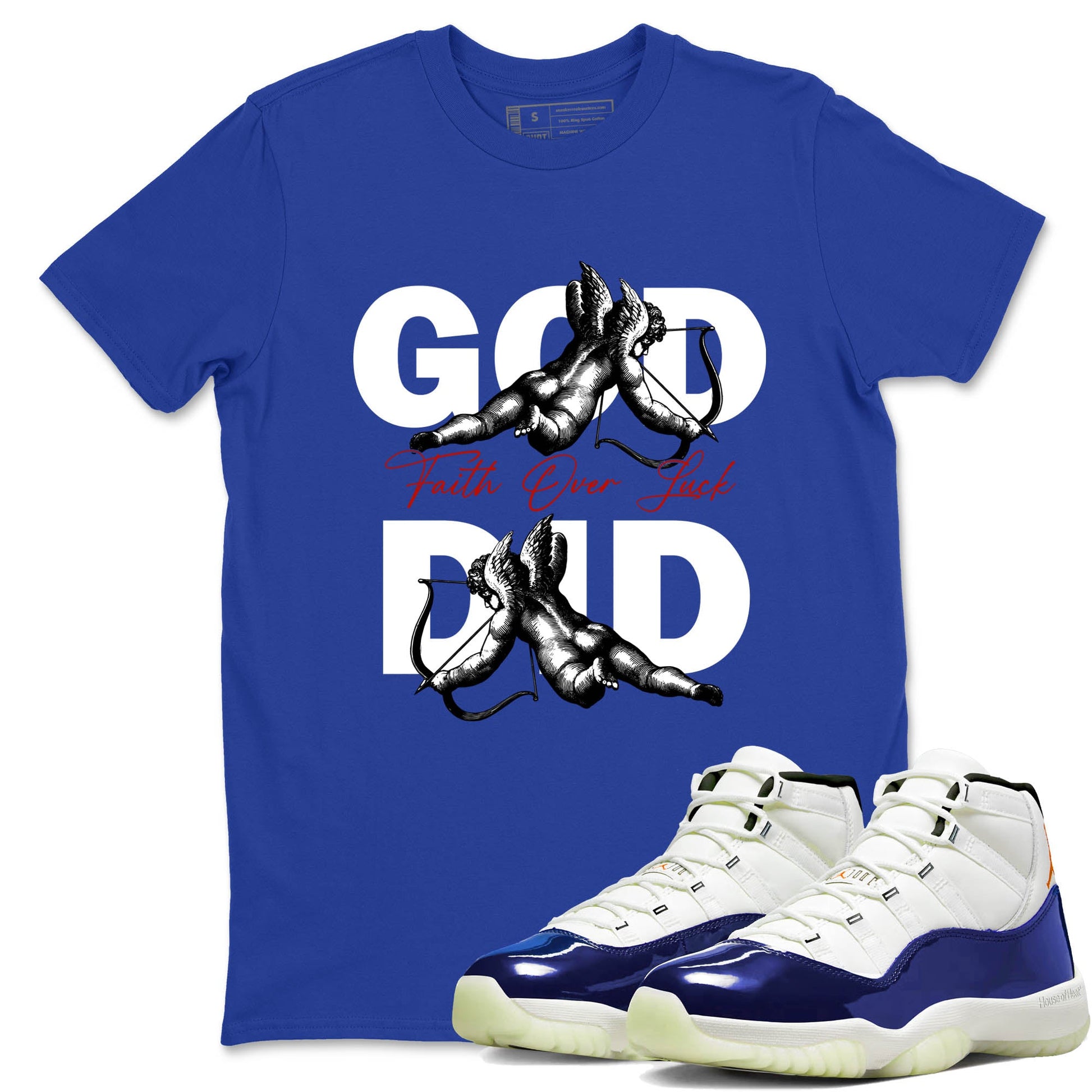 Sneaker Threads – Sneaker Tees To Match Air Jordan 11 Rare Air – God Did Graphic Tee Royal Blue 1. Perfect for Jordan releases 2025 colorways.