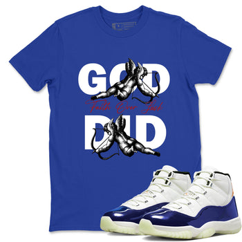 Sneaker Threads – Sneaker Tees To Match Air Jordan 11 Rare Air – God Did Graphic Tee Royal Blue 1. Perfect for Jordan releases 2025 colorways.