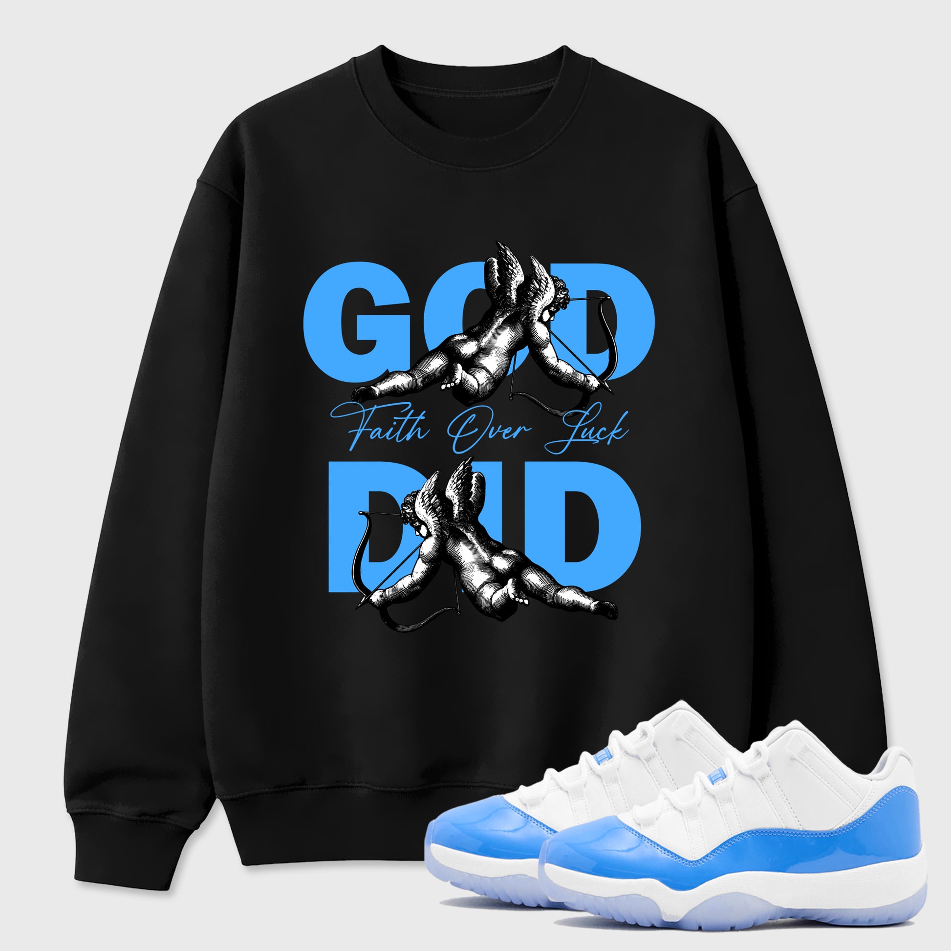 Sneaker match tees – Sneaker Tees To Match Air Jordan 11 University Blue Shoes – God Did Tee Black 1