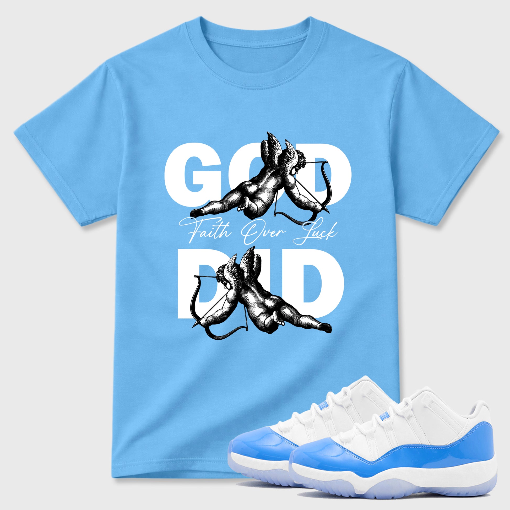 Sneaker match tees – Sneaker Tees To Match Air Jordan 11 University Blue Shoes – God Did Tee Carolina Blue 1