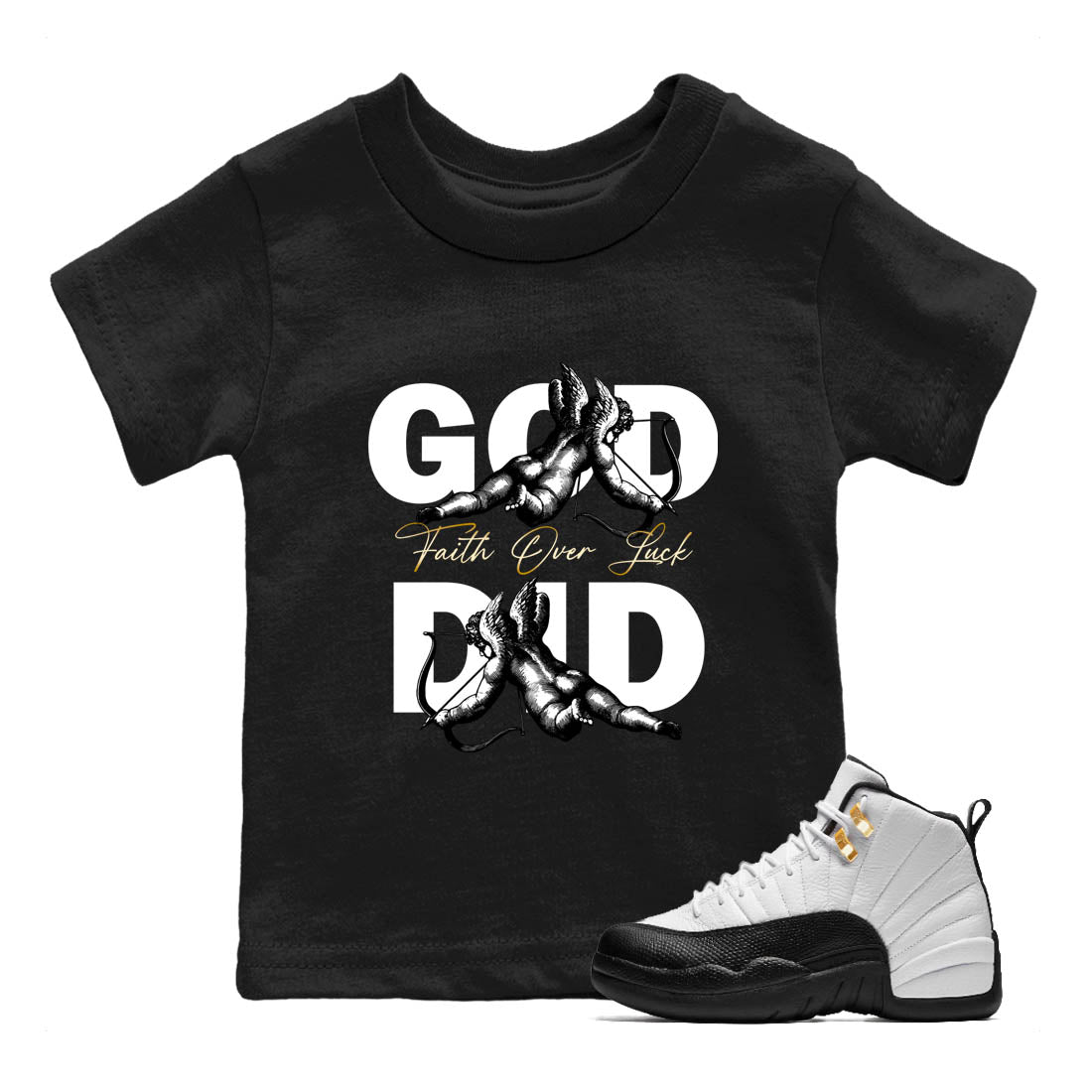 Best Sneakerfit graphic tee – Sneaker Tees To Match Air Jordan 12 Taxi Sneakers – God Did Kids T-Shirt Black 1