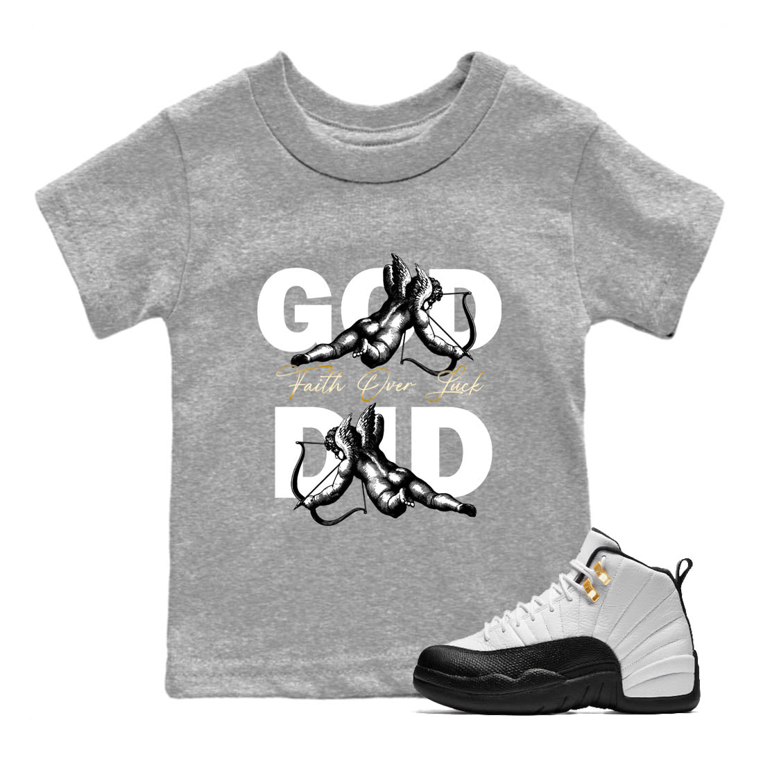 Best Sneakerfit graphic tee – Sneaker Tees To Match Air Jordan 12 Taxi Sneakers – God Did Kids T-Shirt Heather Grey 1