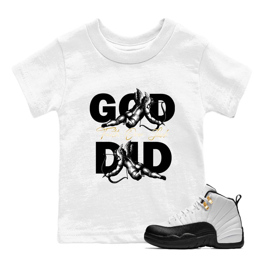 Best Sneakerfit graphic tee – Sneaker Tees To Match Air Jordan 12 Taxi Sneakers – God Did Kids T-Shirt White 1