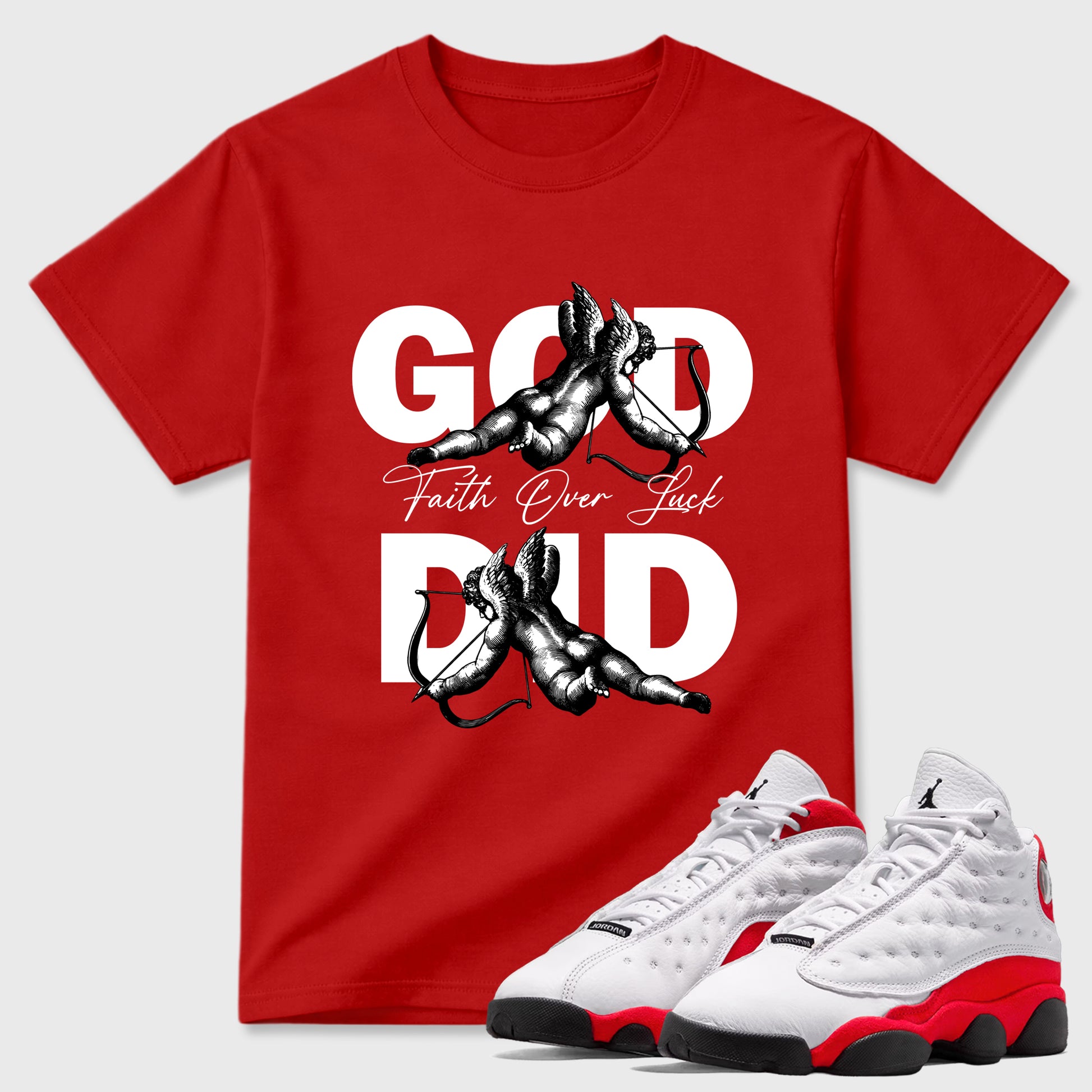 Sneaker match tees – Sneaker Tees To Match Air Jordan 13 University Red Shoes – God Did Tee Red 1