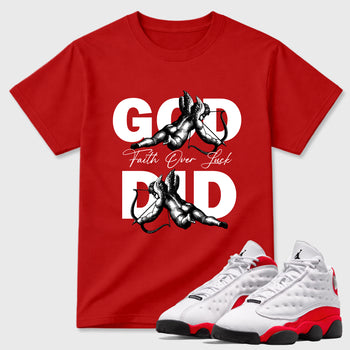 Sneaker match tees – Sneaker Tees To Match Air Jordan 13 University Red Shoes – God Did Tee Red 1