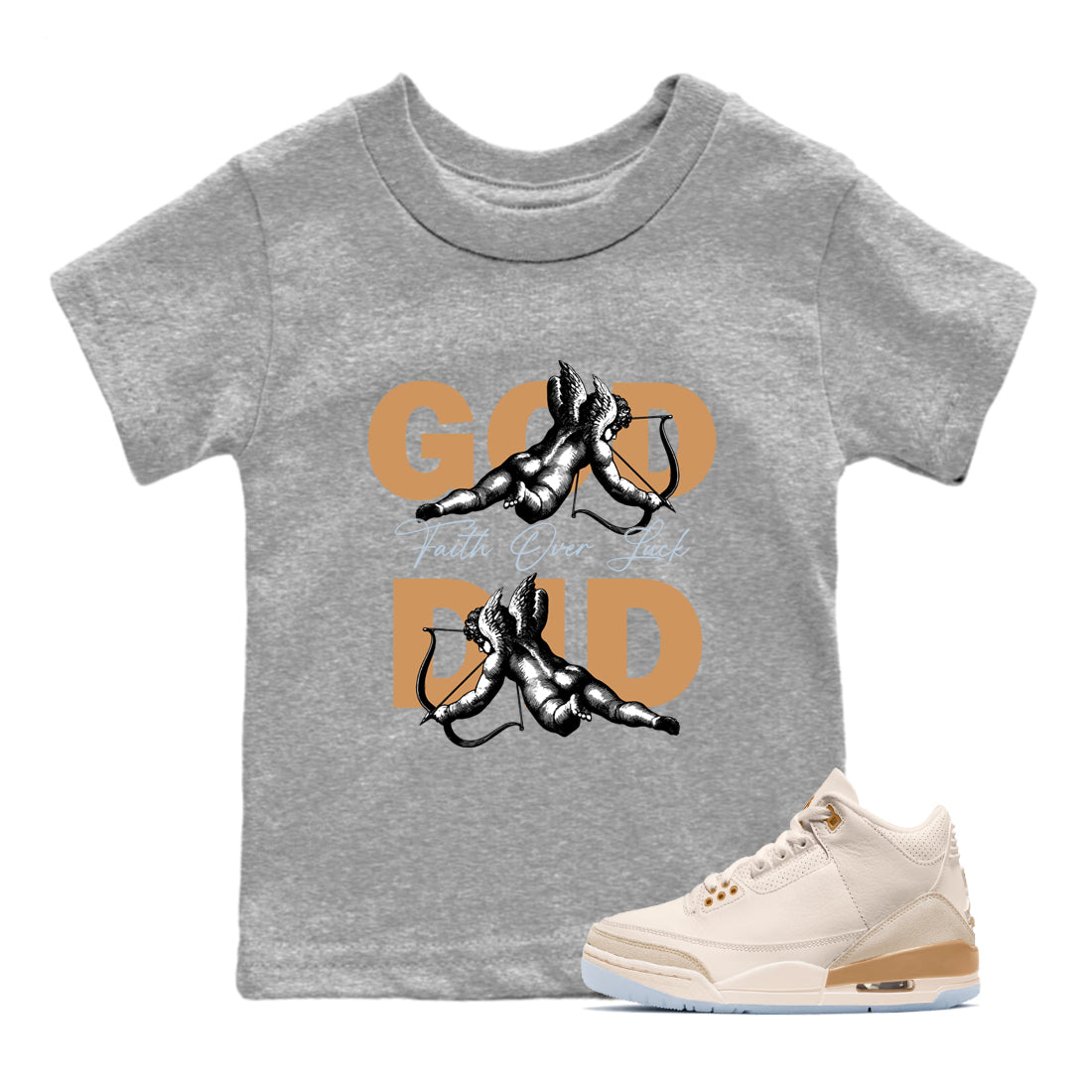 Sneaker match tees – Sneaker Tees To Match Air Jordan 3 Champagne and Oysters Shoes – God Did Kids T-Shirt Heather Grey 1
