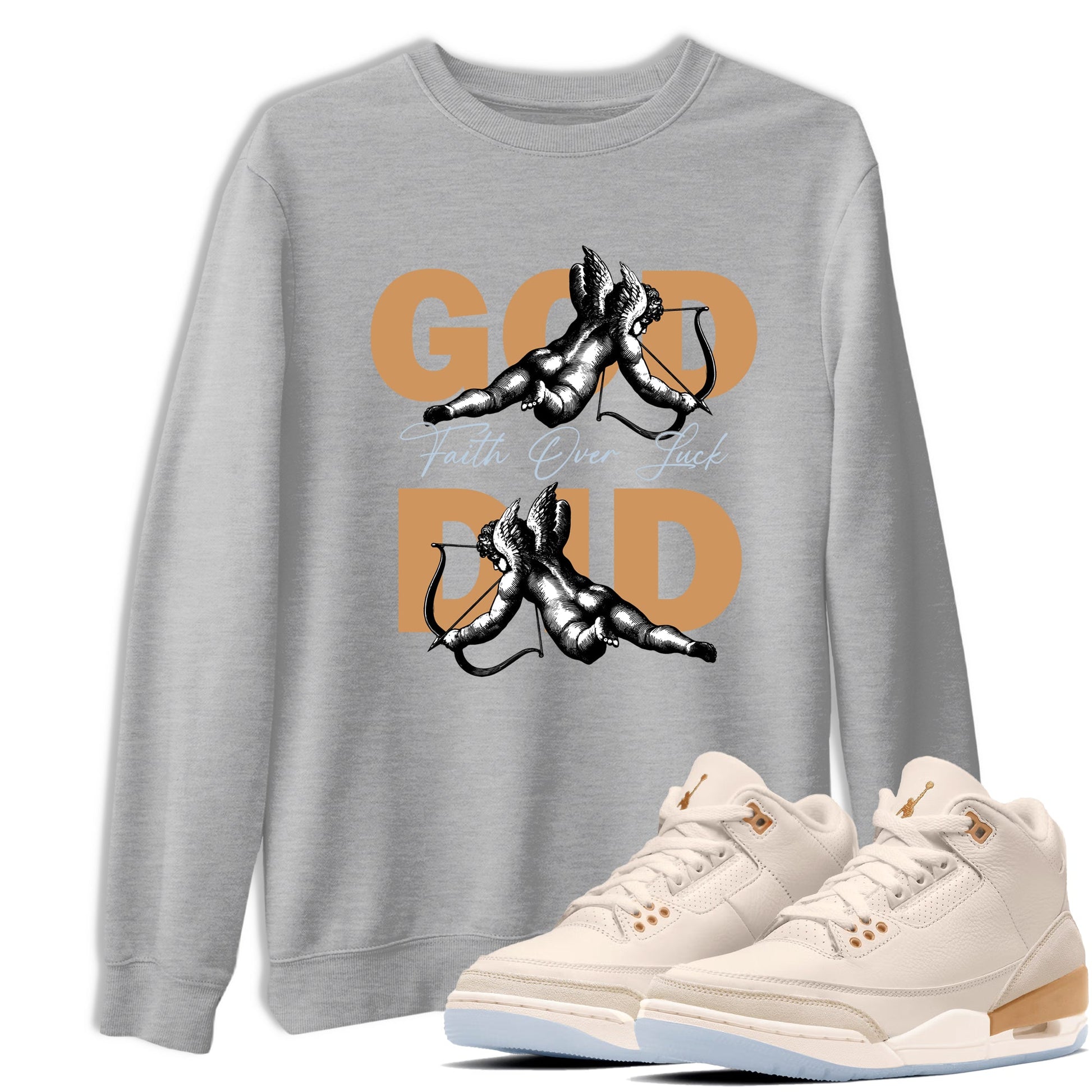 Sneaker match tees – Sneaker Tees To Match Air Jordan 3 Champagne and Oysters Shoes – God Did Tee Heather Grey 1