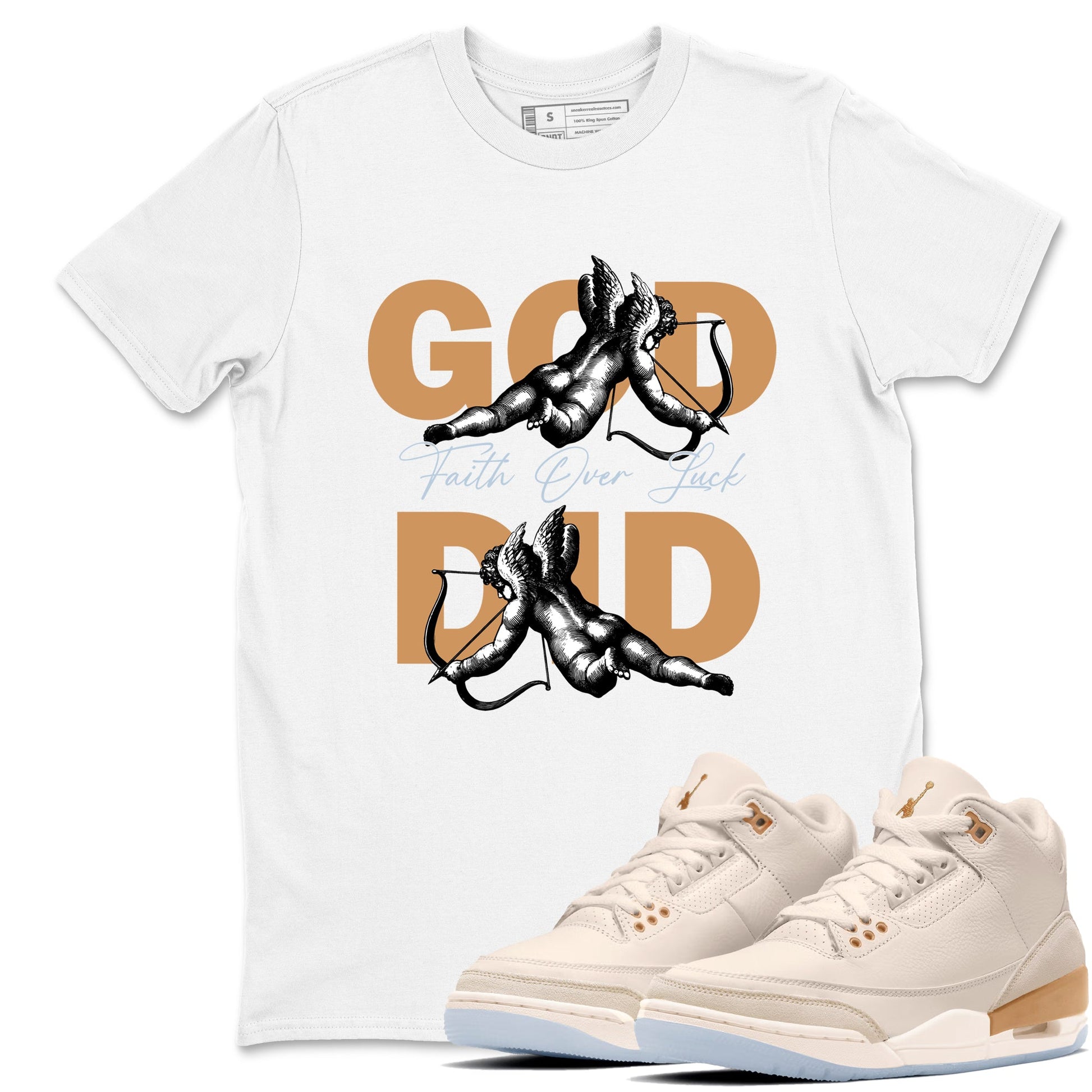 Sneaker match tees – Sneaker Tees To Match Air Jordan 3 Champagne and Oysters Shoes – God Did Tee White 1