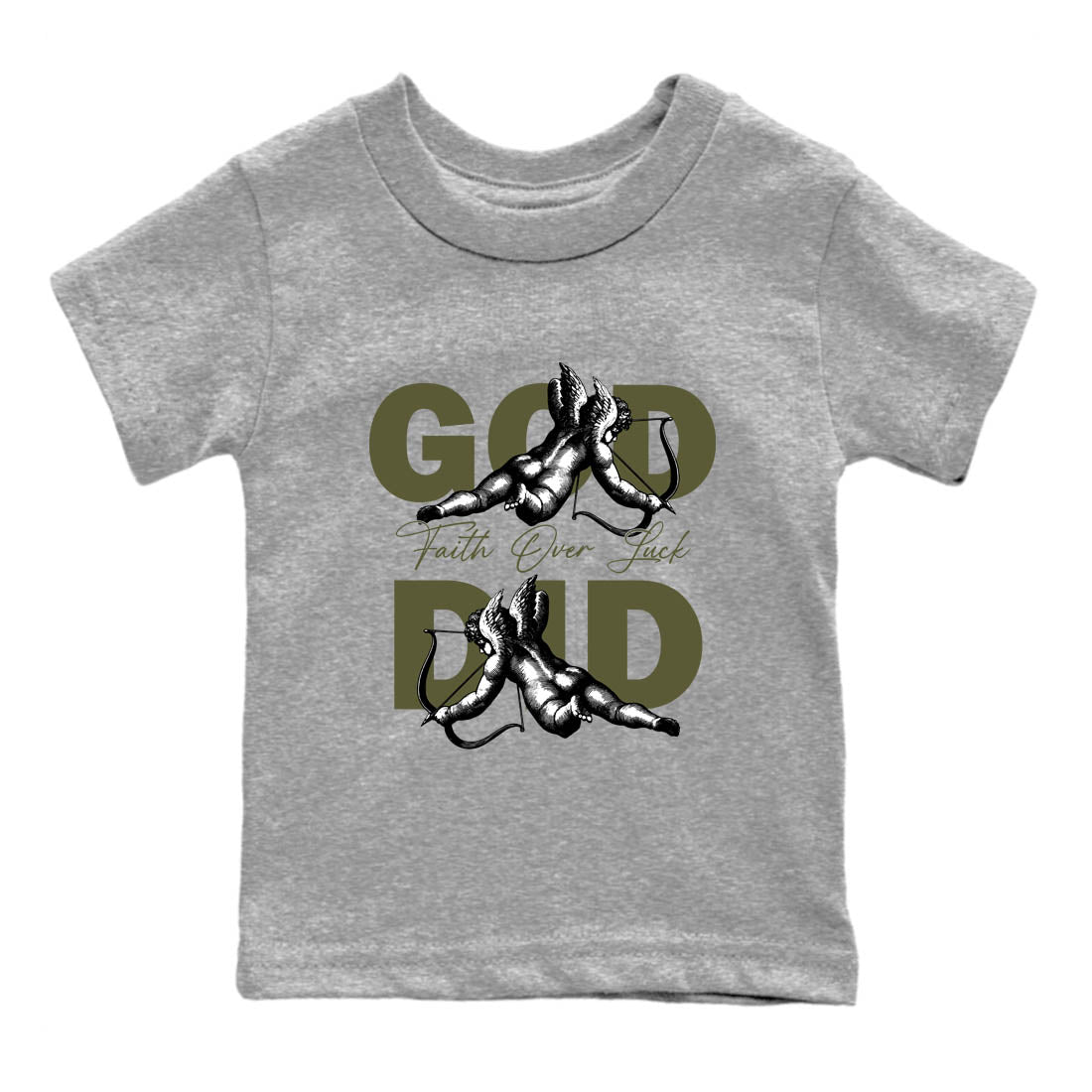 Sneaker Threads – Sneaker Tees To Match Air Jordan 3 Medium Olive – God Did Youth Graphic Tee Heather Grey 2. Perfect for Jordan releases 2025 colorways.