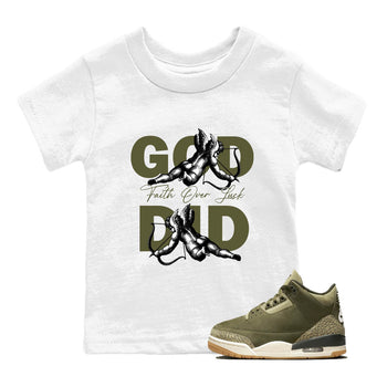 Sneaker Threads – Sneaker Tees To Match Air Jordan 3 Medium Olive – God Did Youth Graphic Tee White 1. Perfect for Jordan releases 2025 colorways.