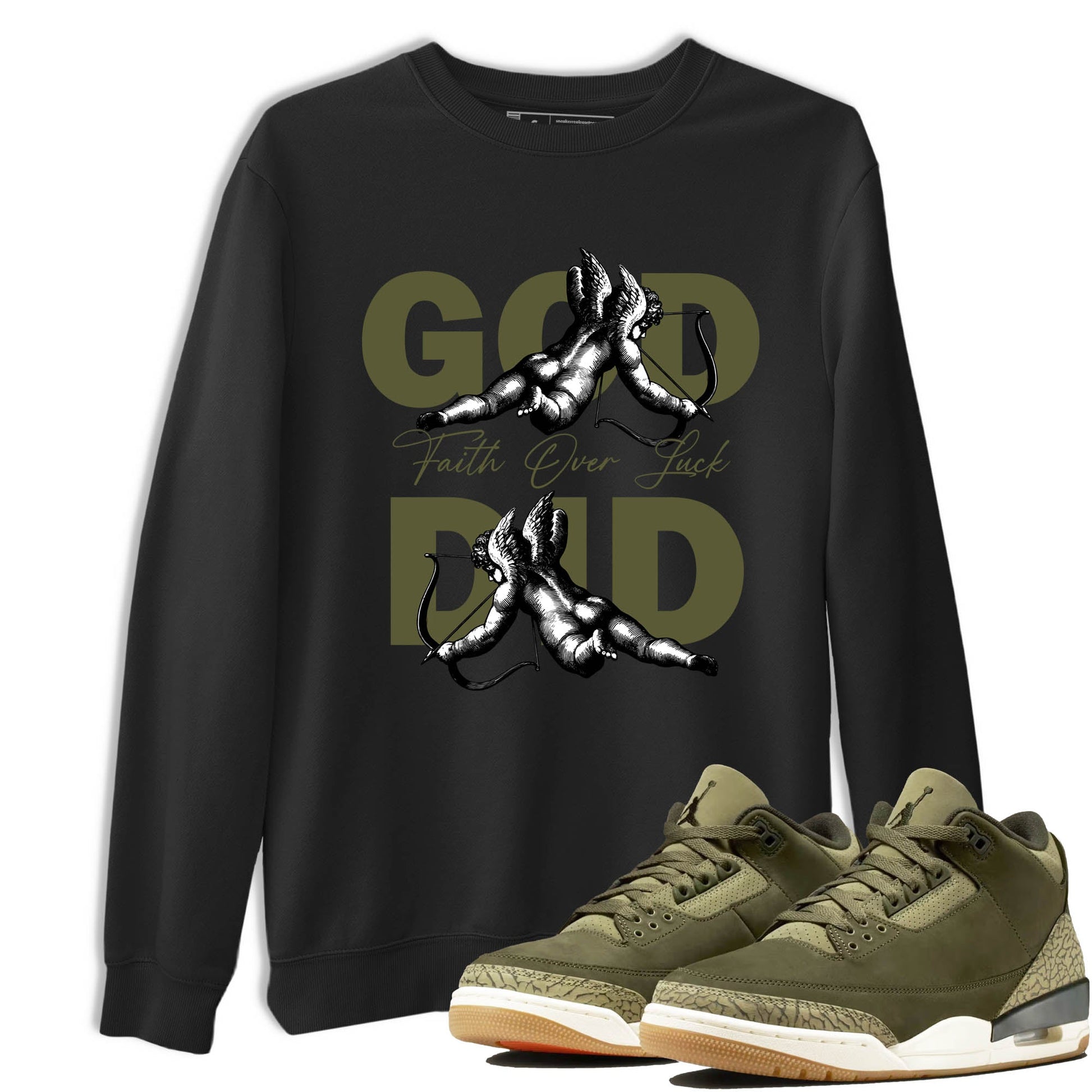 Sneaker Threads – Sneaker Tees To Match Air Jordan 3 Medium Olive – God Did Graphic Tee Black 1. Perfect for Jordan releases 2025 colorways.