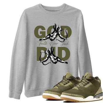 Sneaker Threads – Sneaker Tees To Match Air Jordan 3 Medium Olive – God Did Graphic Tee Heather Grey 1. Perfect for Jordan releases 2025 colorways.