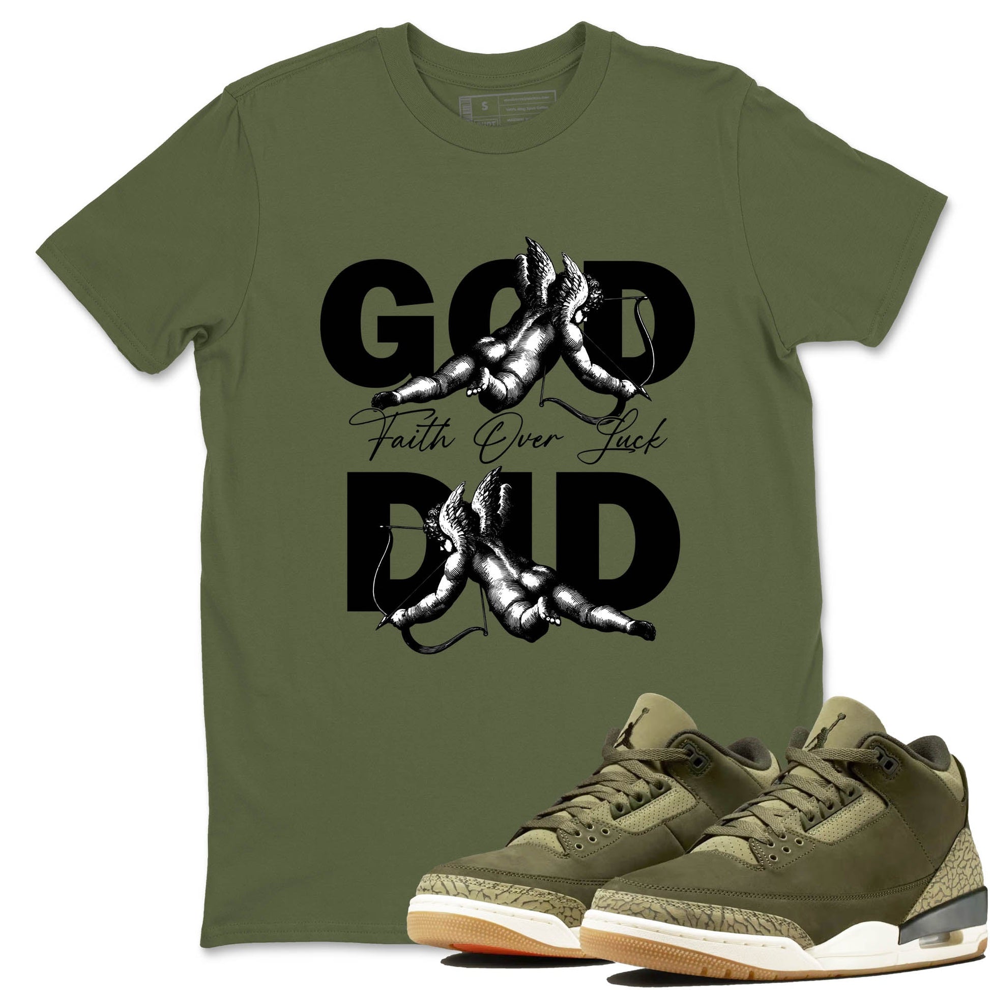 Sneaker Threads – Sneaker Tees To Match Air Jordan 3 Medium Olive – God Did Graphic Tee Military Green 1. Perfect for Jordan releases 2025 colorways.