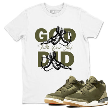 Sneaker Threads – Sneaker Tees To Match Air Jordan 3 Medium Olive – God Did Graphic Tee White 1. Perfect for Jordan releases 2025 colorways.