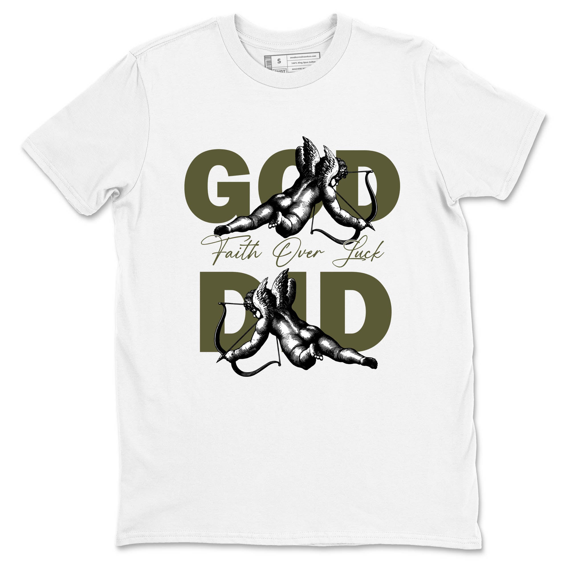Sneaker Threads – Sneaker Tees To Match Air Jordan 3 Medium Olive – God Did Graphic Tee White 2. Perfect for Jordan releases 2025 colorways.