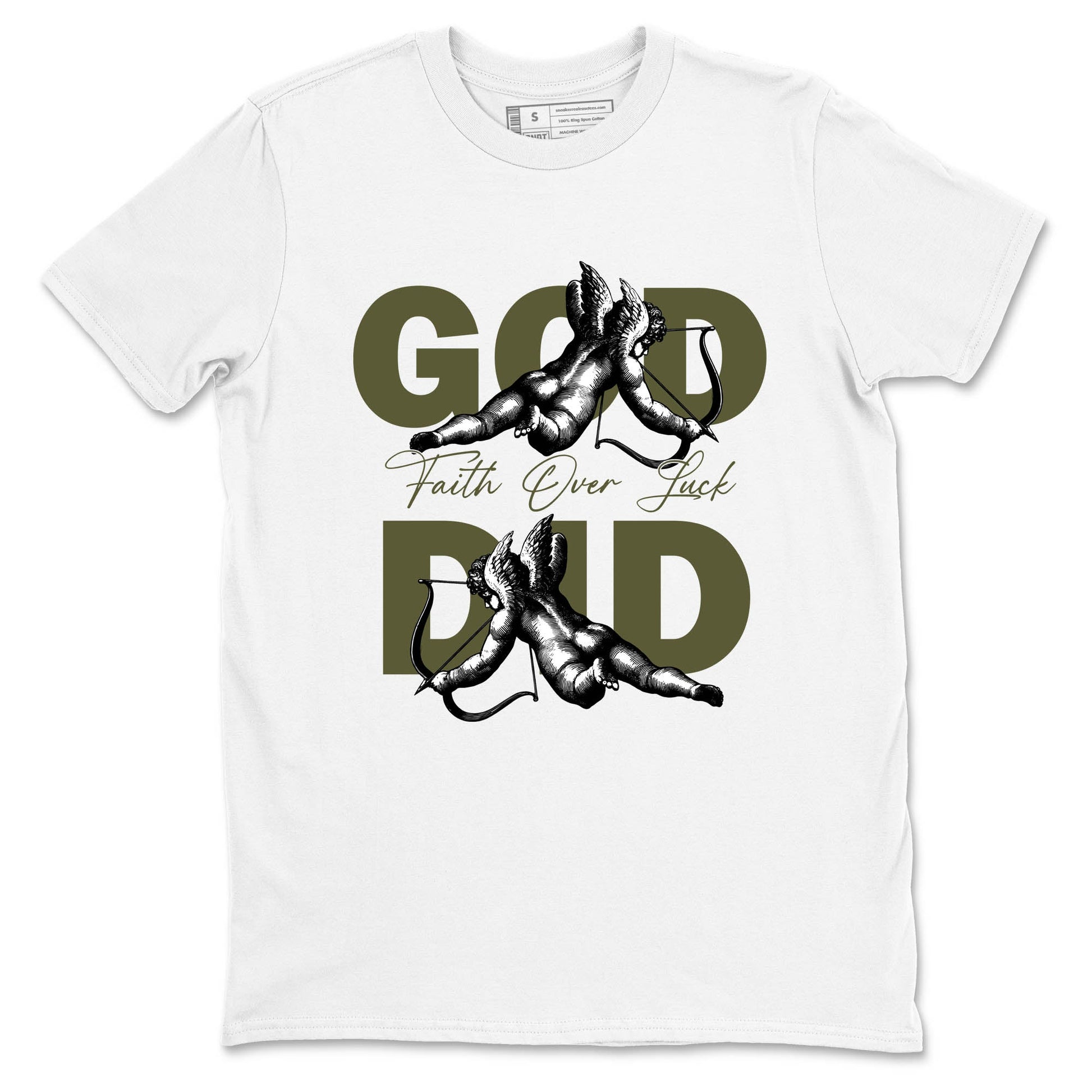 Sneaker Threads – Sneaker Tees To Match Air Jordan 3 Medium Olive – God Did Graphic Tee White 2. Perfect for Jordan releases 2025 colorways.