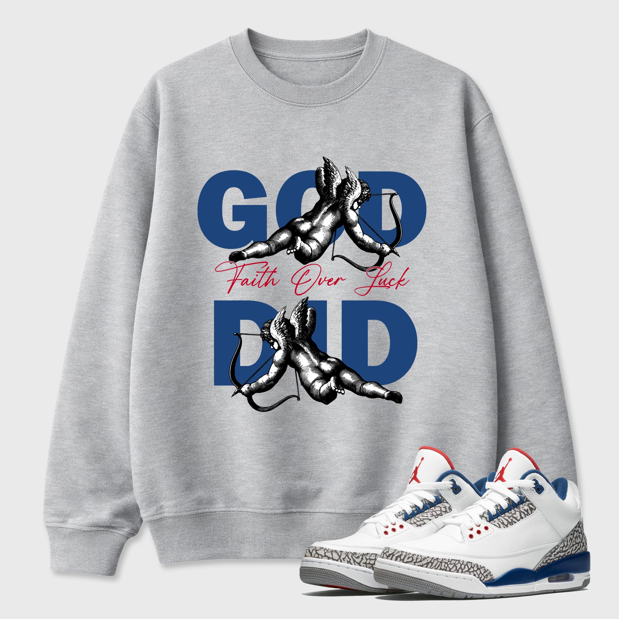 God Did Graphic T-Shirt featuring original streetwear artwork designed to match the Air Jordan 3 True Blue. Heather Grey 1 Graphic Tee.