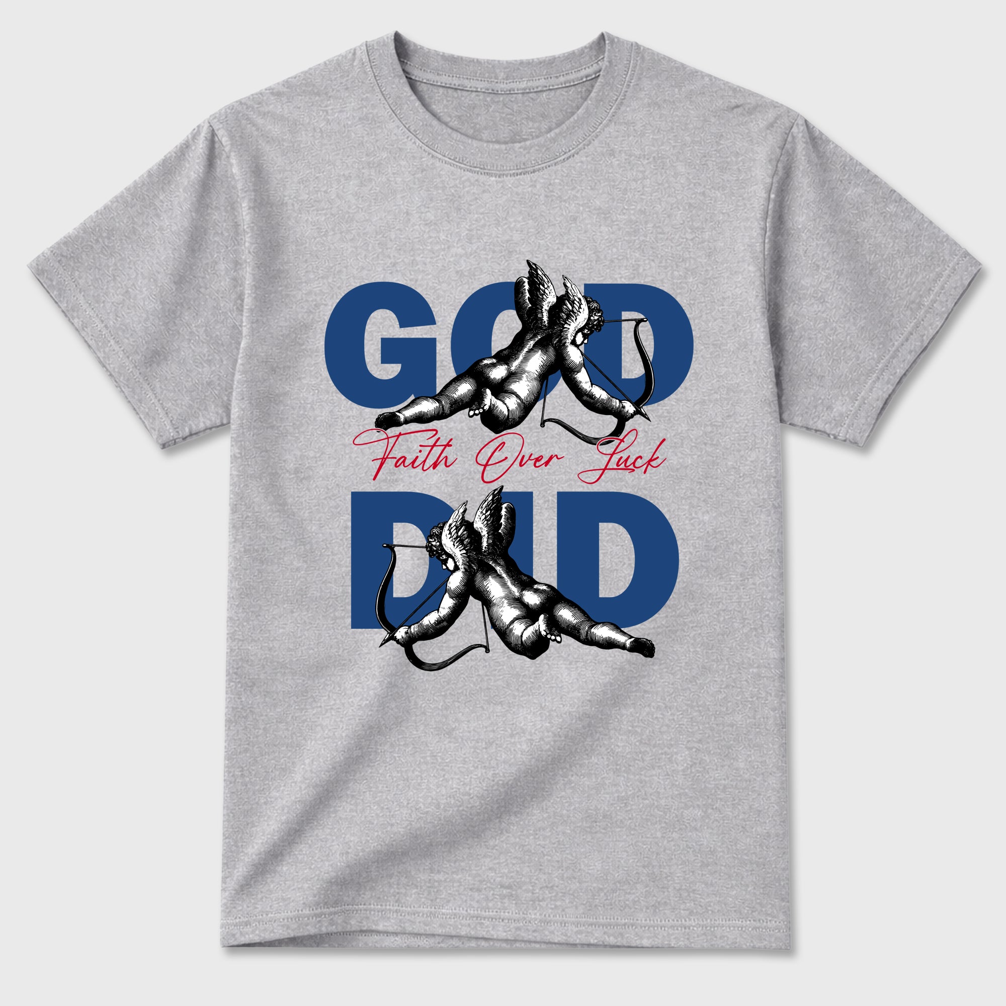 God Did Graphic T-Shirt featuring original streetwear artwork designed to match the Air Jordan 3 True Blue. Heather Grey 2 Graphic T-Shirt.